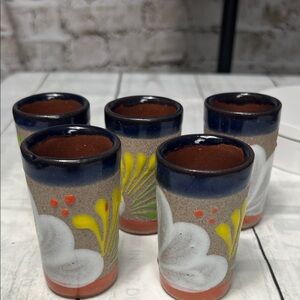 🌵 Set of 5 Hand-Painted Mexican Shot Glasses – Hecho en Mexico Pottery